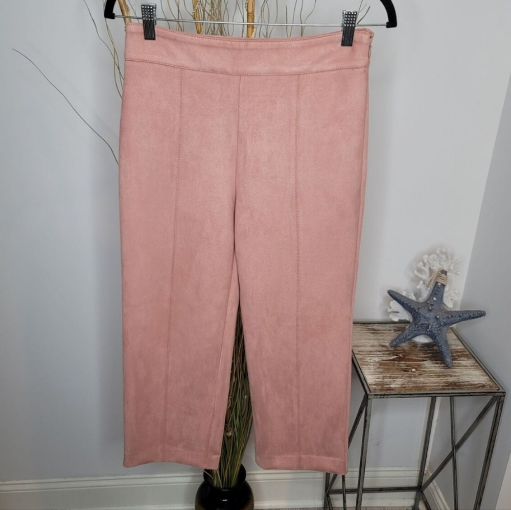 Ann Taylor Petite Blush Pink Faux Suede Size 2P NEW Cropped Straight Leg Pants - Picture 3 of 12